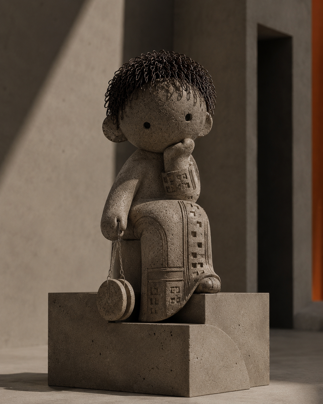 MONO. CLÁSICO con su yoyó, sobre un pedestal de concreto